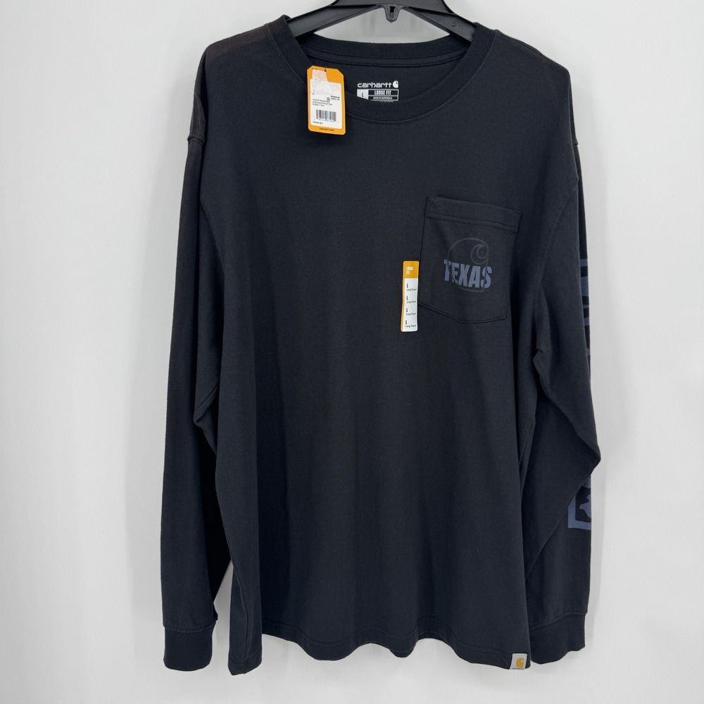 Carhartt Black Texas Pocket Long Sleeve T-Shirt L Loose Fit Heavyweight TK7055-M